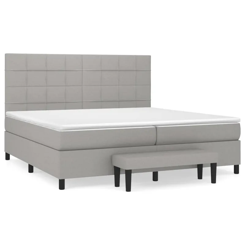 Cama box spring con colchón tela gris oscuro 200x200 cm Bloques con cuadros - Descanso