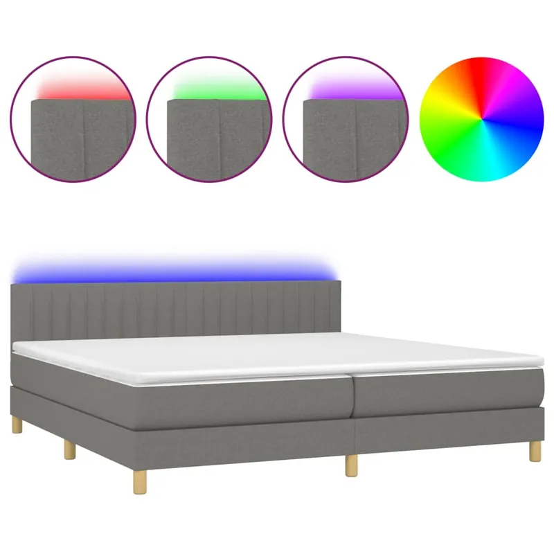 Cama box spring con colchón y LED tela gris oscuro 200x200 cm Rayas verticales - Descanso