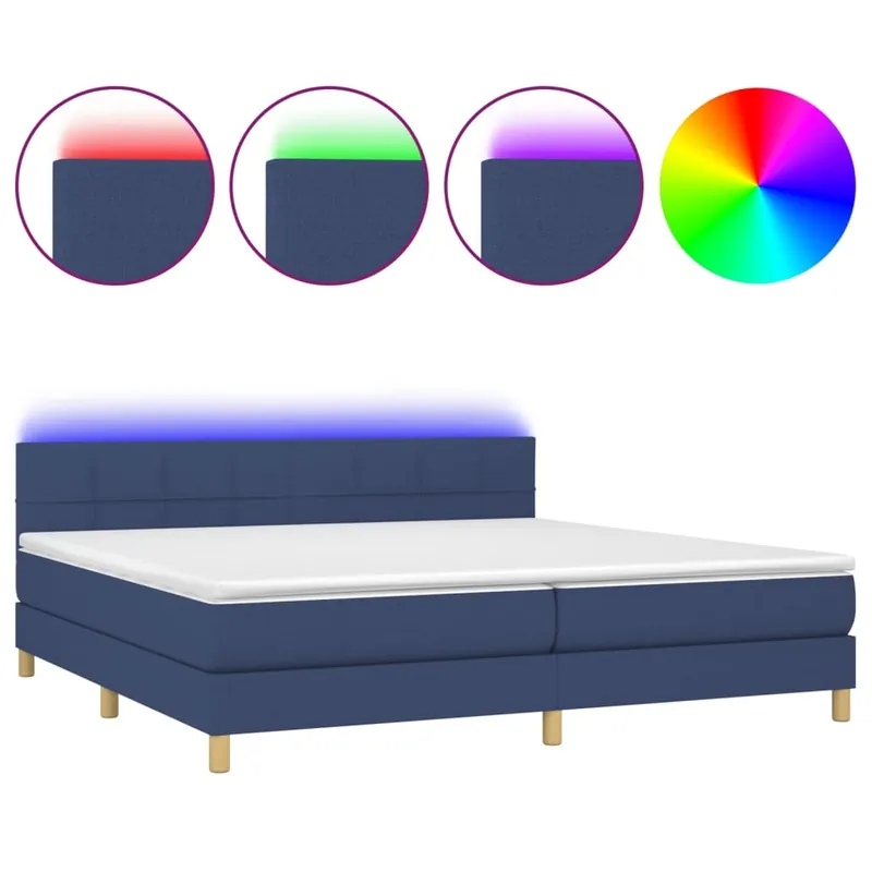 Cama box spring con colchón y LED tela gris oscuro 200x200 cm Bloques con cuadros - Descanso
