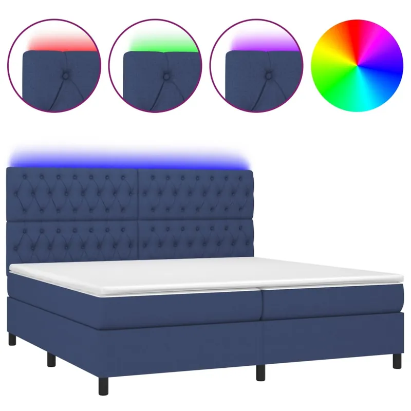 Cama box spring colchón y luces LED tela gris claro 200x200 cm Diseño de botones - Descanso