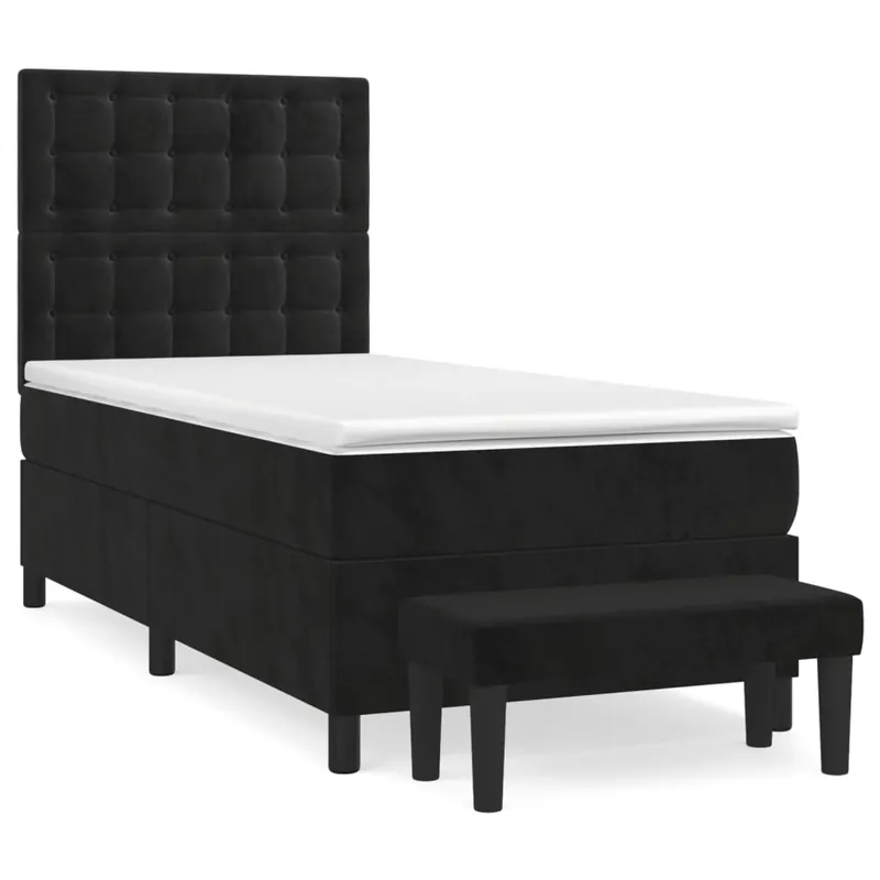 Cama box spring con colchón terciopelo negro 80x200 cm Botones - Descanso