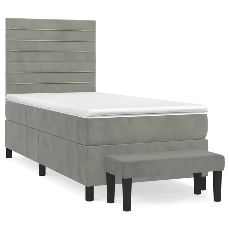 Cama box spring con colchón terciopelo gris oscuro 80x200 cm Rayas horizontales - Descanso