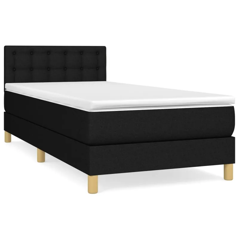 Cama box spring con colchón tela negro 80x200 cm Botones - Descanso