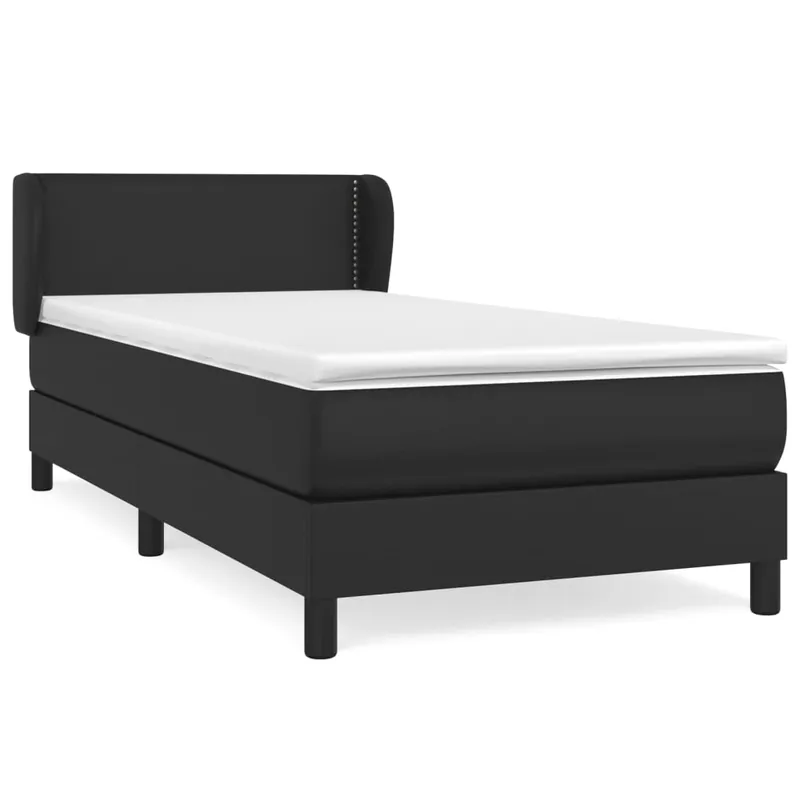 Cama box spring con colchón cuero sintético negro 80x200 cm Liso con clavos - Descanso