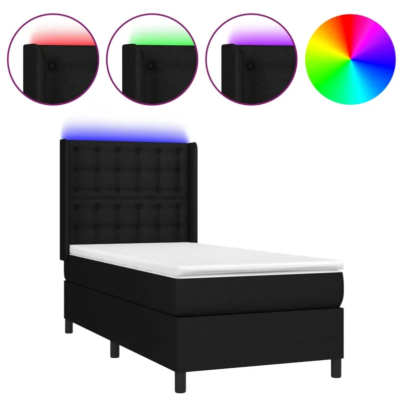 Cama box spring colchón y luces LED tela azul 80x200 cm Botones - Descanso