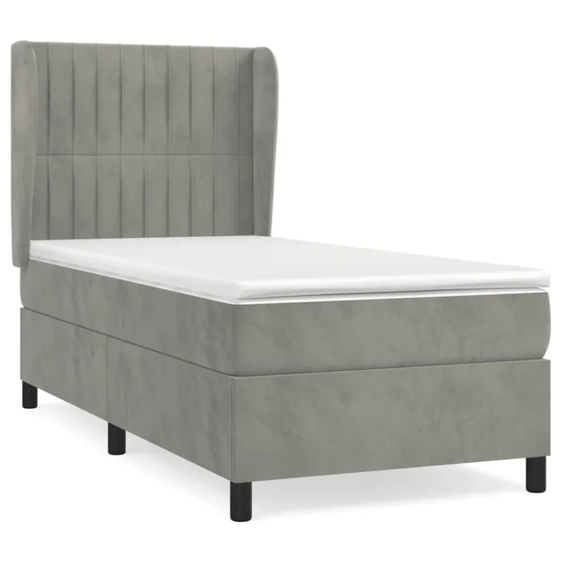 Cama box spring con colchón terciopelo gris oscuro 80x200 cm Rayas verticales - Descanso