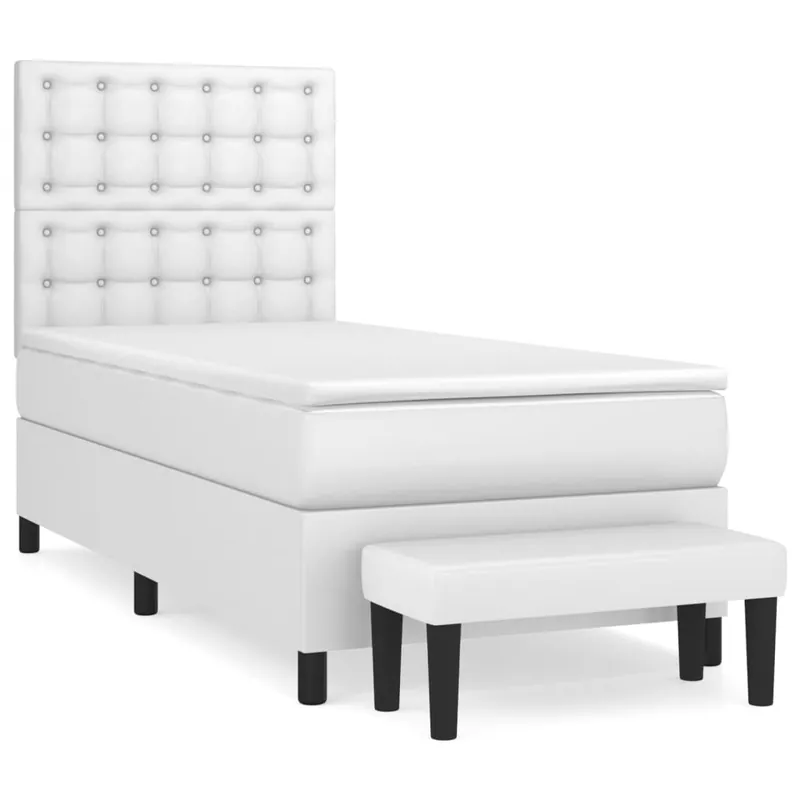 Cama box spring con colchón cuero sintético blanco 80x200 cm Botones - Descanso
