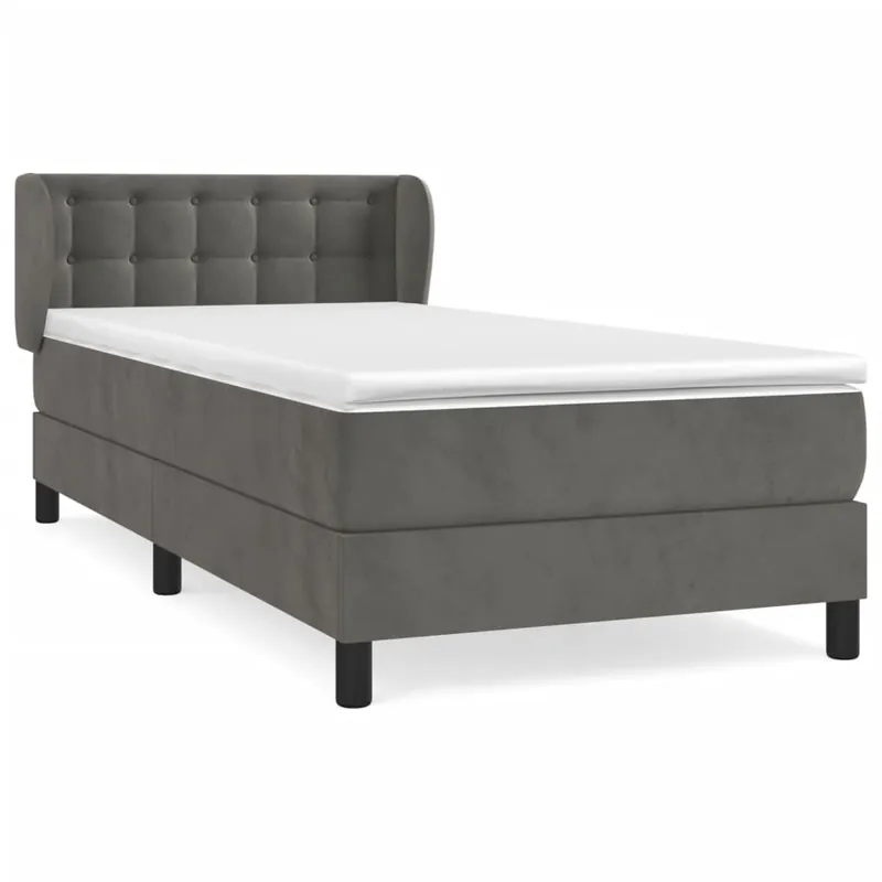Cama box spring con colchón terciopelo gris oscuro 80x200 cm Botones - Descanso