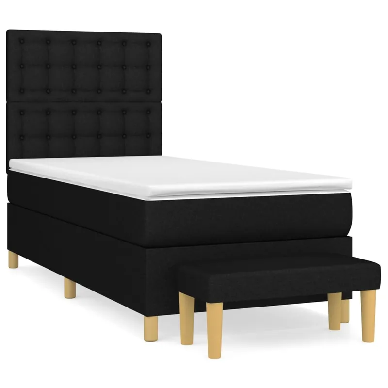 Cama box spring con colchón tela negro 80x200 cm Botones - Descanso