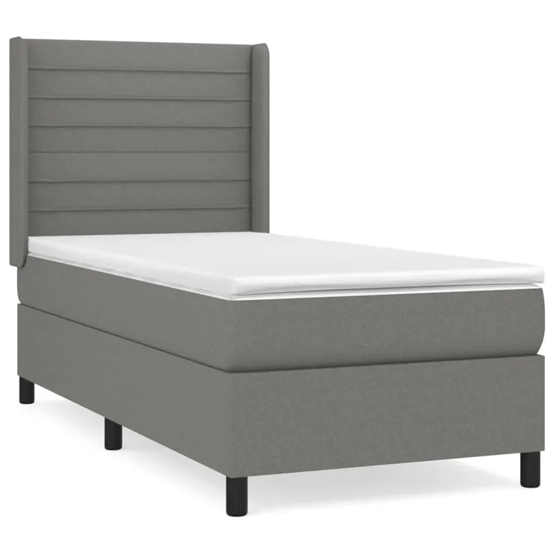 Cama box spring con colchón tela gris claro 80x200 cm Rayas horizontales - Descanso