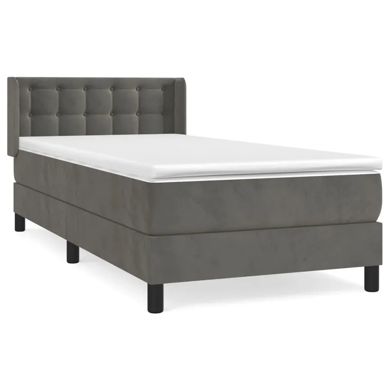 Cama box spring con colchón terciopelo gris oscuro 80x200 cm Botones - Descanso