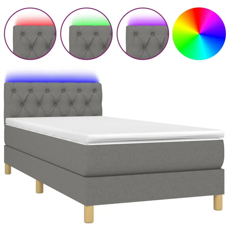 Cama box spring con colchón LED tela marrón oscuro 80x200 cm Diseño de botones - Descanso