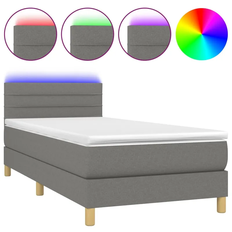 Cama box spring con colchón y LED tela azul 80x200 cm Rayas horizontales - Descanso
