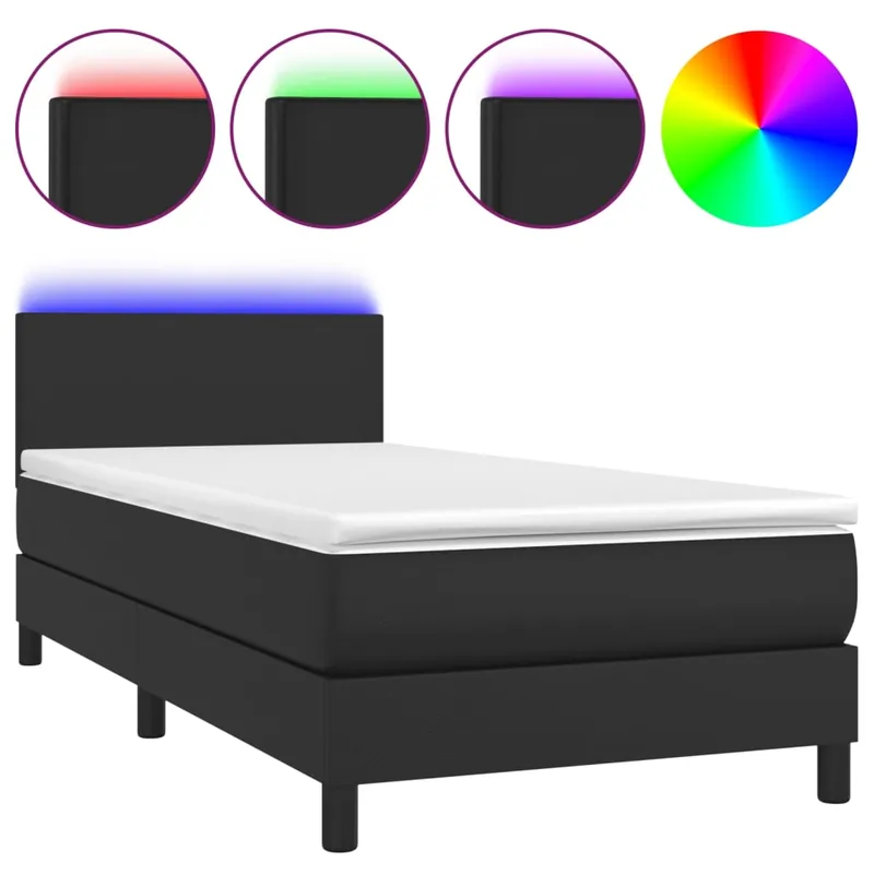 Cama box spring y colchón LED cuero sintético negro 80x200 cm Diseño plano - Descanso