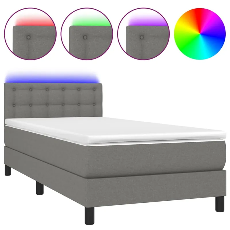 Cama box spring colchón y luces LED tela gris claro 80x200 cm Botones - Descanso