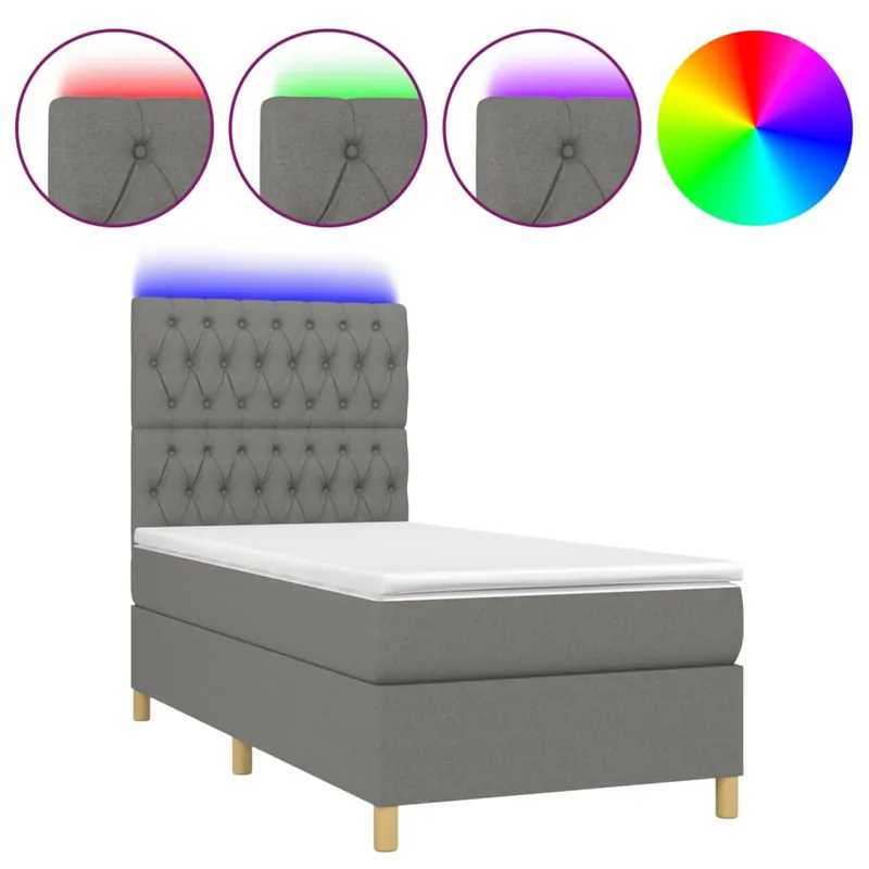 Cama box spring colchón y luces LED tela negro 80x200 cm Diseño de botones - Descanso