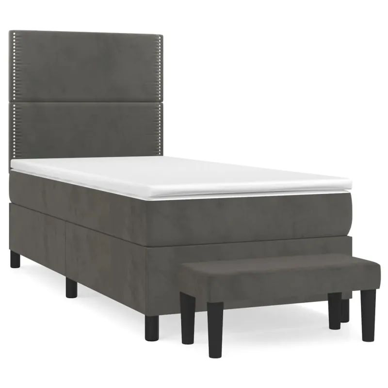 Cama box spring con colchón cuero sintético negro 90x190 cm Liso con clavos - Descanso