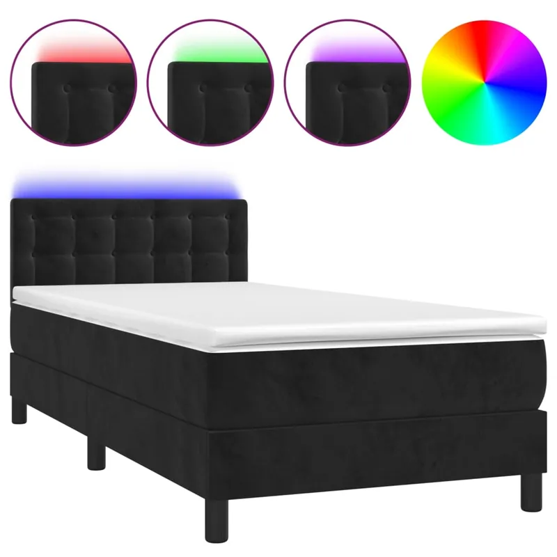 Cama box spring colchón y LED terciopelo azul oscuro 90x190 cm Botones - Descanso