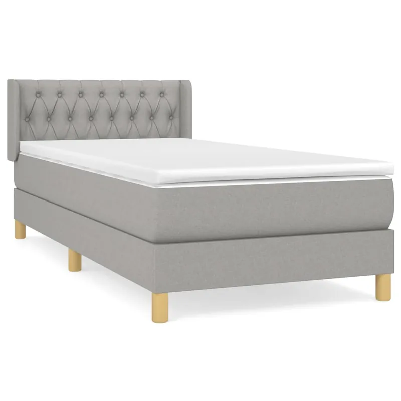 Cama box spring con colchón tela gris claro 90x190 cm Diseño de botones - Descanso