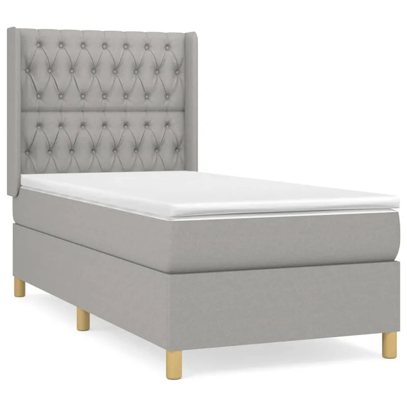 Cama box spring con colchón tela gris claro 90x190 cm Diseño de botones - Descanso