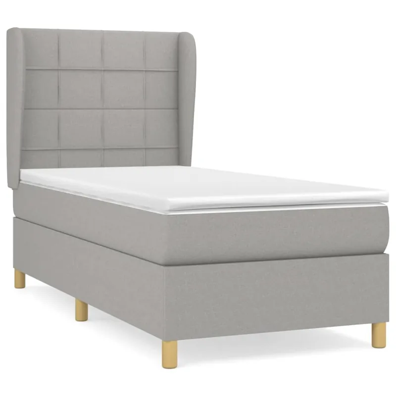 Cama box spring con colchón tela gris claro 90x190 cm Bloques con cuadros - Descanso