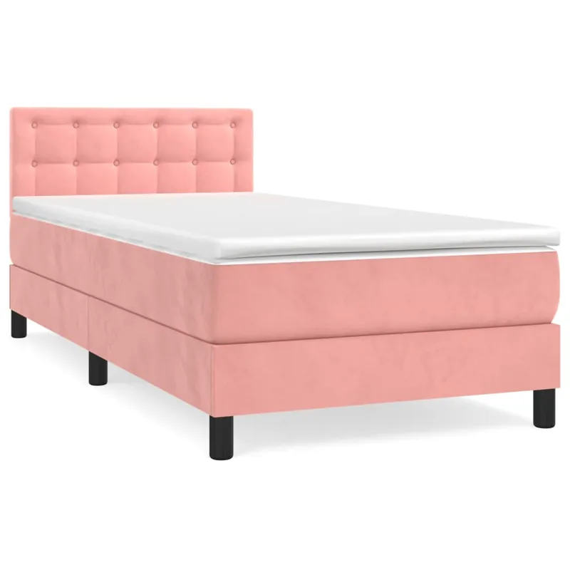 Cama box spring con colchón terciopelo azul oscuro 90x190 cm Botones - Descanso
