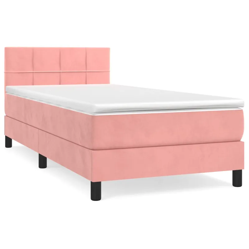 Cama box spring con colchón terciopelo gris claro 90x190 cm Bloques con cuadros - Descanso