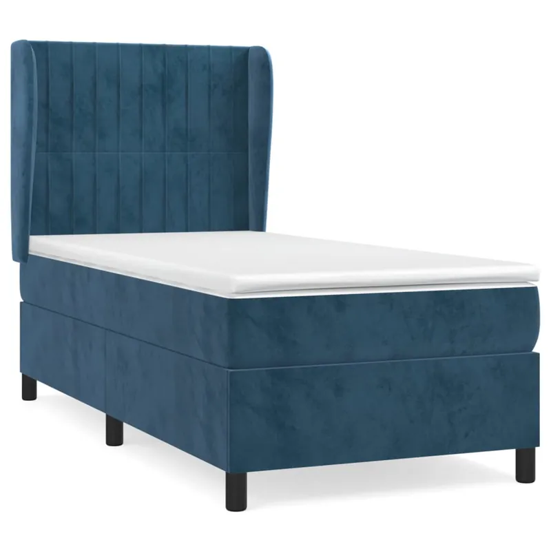 Cama box spring con colchón terciopelo azul oscuro 90x190 cm Rayas verticales - Descanso