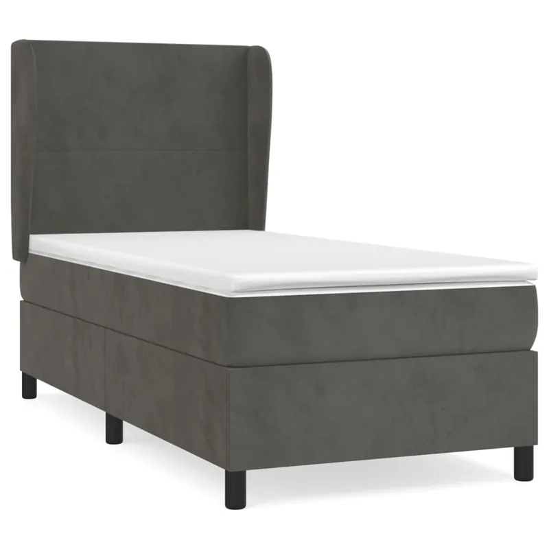 Cama box spring con colchón terciopelo gris oscuro 90x190 cm Diseño plano - Descanso