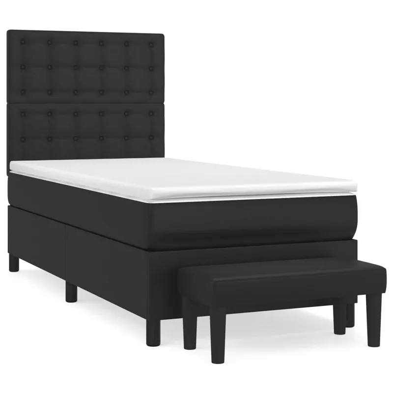 Cama box spring con colchón cuero sintético negro 90x190 cm Botones - Descanso