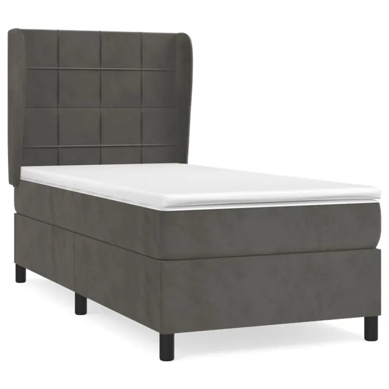 Cama box spring con colchón cuero sintético negro 90x190 cm Bloques con cuadros - Descanso