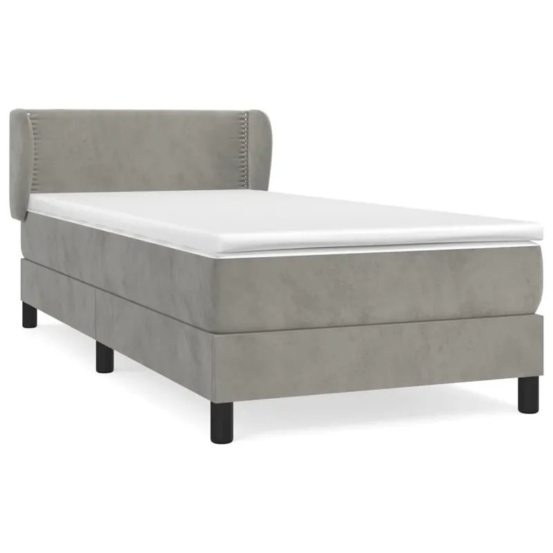 Cama box spring con colchón terciopelo gris claro 90x190 cm Liso con clavos - Descanso