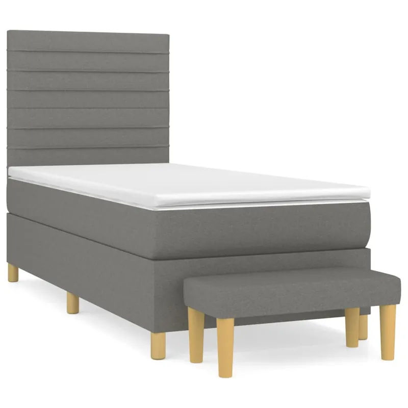 Cama box spring con colchón tela gris claro 90x190 cm Rayas horizontales - Descanso