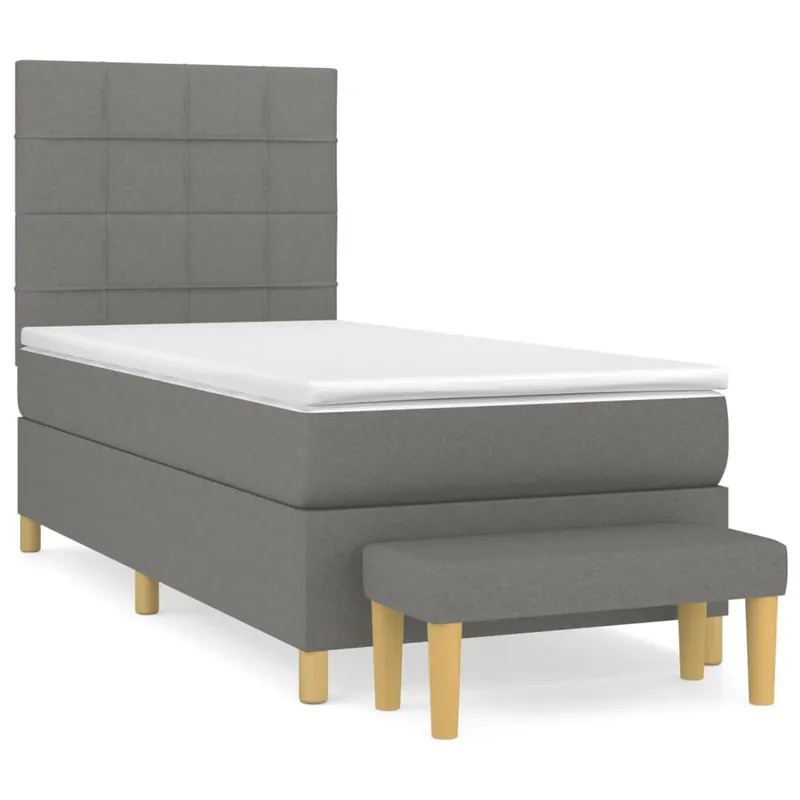 Cama box spring con colchón tela gris claro 90x190 cm Bloques con cuadros - Descanso