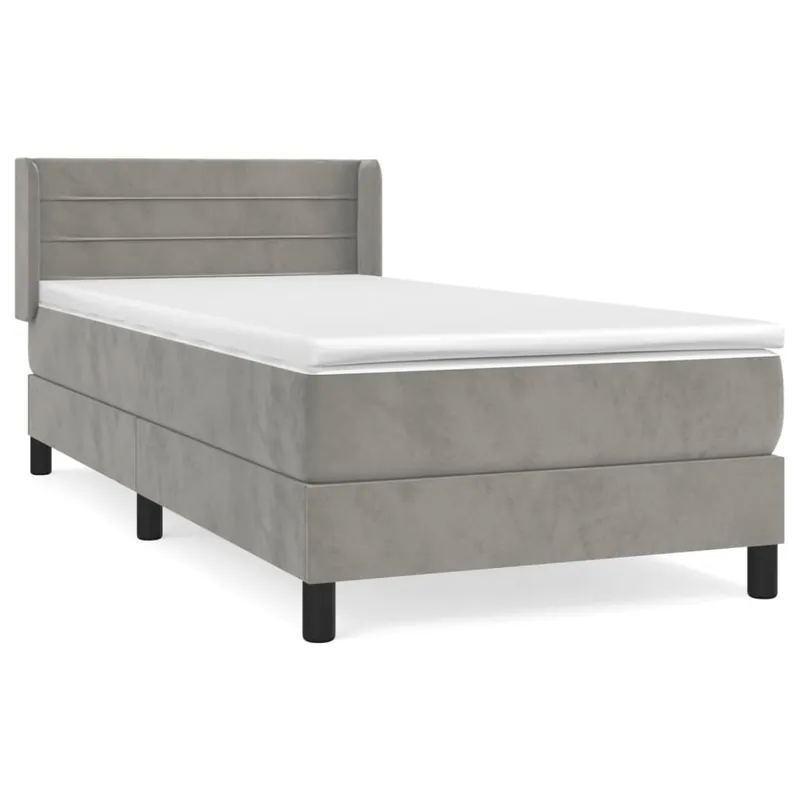Cama box spring con colchón terciopelo gris claro 90x190 cm Rayas horizontales - Descanso