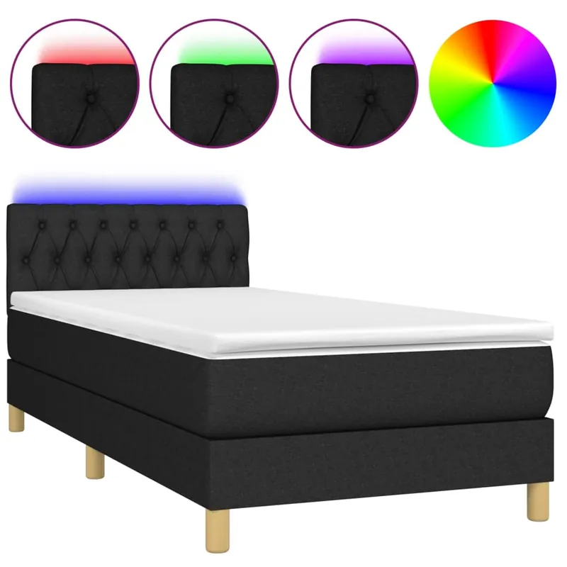 Cama box spring con colchón y LED tela negro 90x190 cm Diseño de botones - Descanso