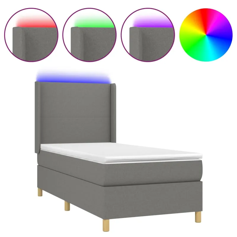 Cama box spring colchón y luces LED tela gris claro 90x190 cm Diseño plano - Descanso