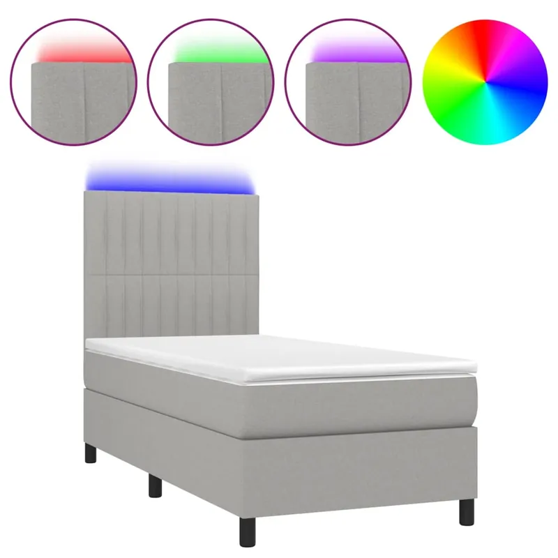Cama box spring colchón y luces LED tela gris claro 90x190 cm Rayas verticales - Descanso