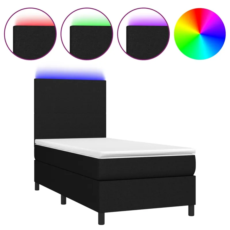 Cama box spring colchón y luces LED tela gris claro 90x190 cm Diseño plano - Descanso