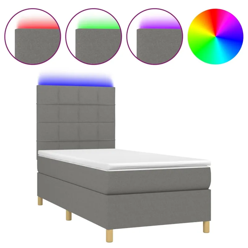 Cama box spring colchón y luces LED tela gris claro 90x190 cm Bloques con cuadros - Descanso