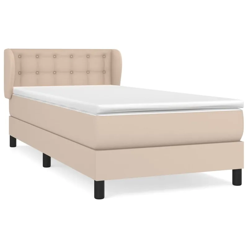 Cama box spring con colchón cuero sintético blanco 90x190 cm Botones - Descanso
