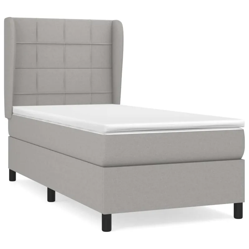 Cama box spring con colchón tela gris claro 90x200 cm Bloques con cuadros - Descanso