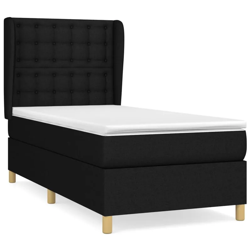 Cama box spring con colchón tela negro 90x200 cm Botones - Descanso