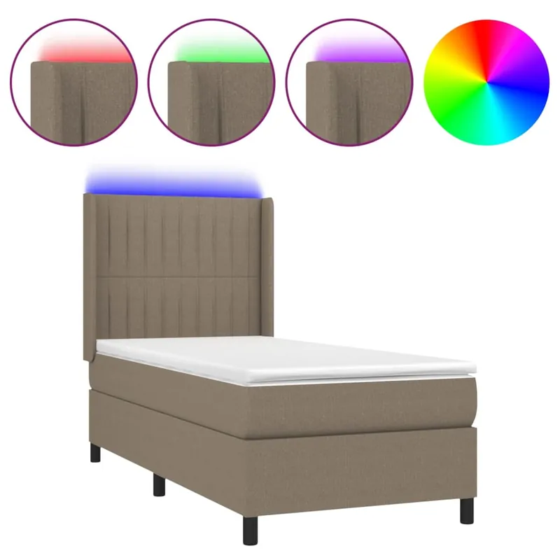 Cama box spring colchón y luces LED tela gris claro 90x200 cm Rayas verticales - Descanso
