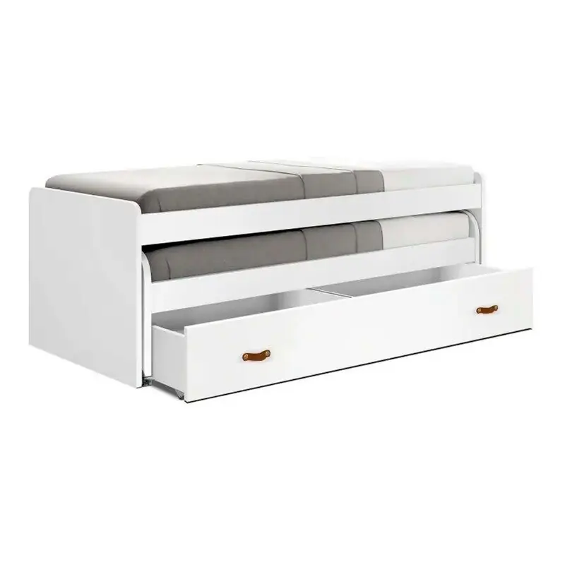 Cama + cajones aglomerado blanco con somieres y colchones 90x200cm - Descanso