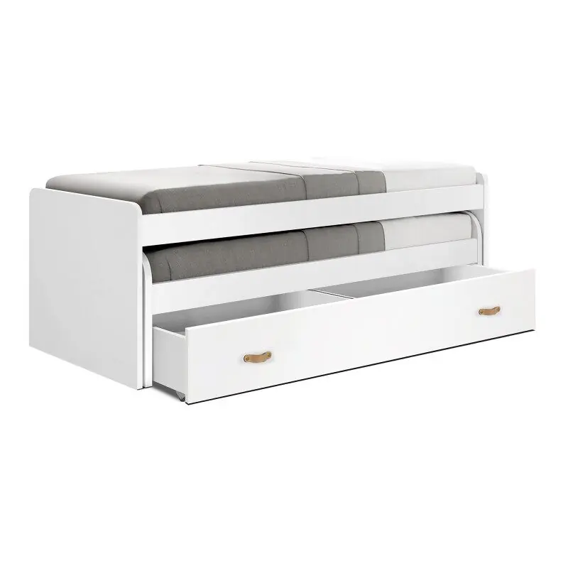 Cama + cajones aglomerado blanco con somieres y colchones 105x200cm - Descanso
