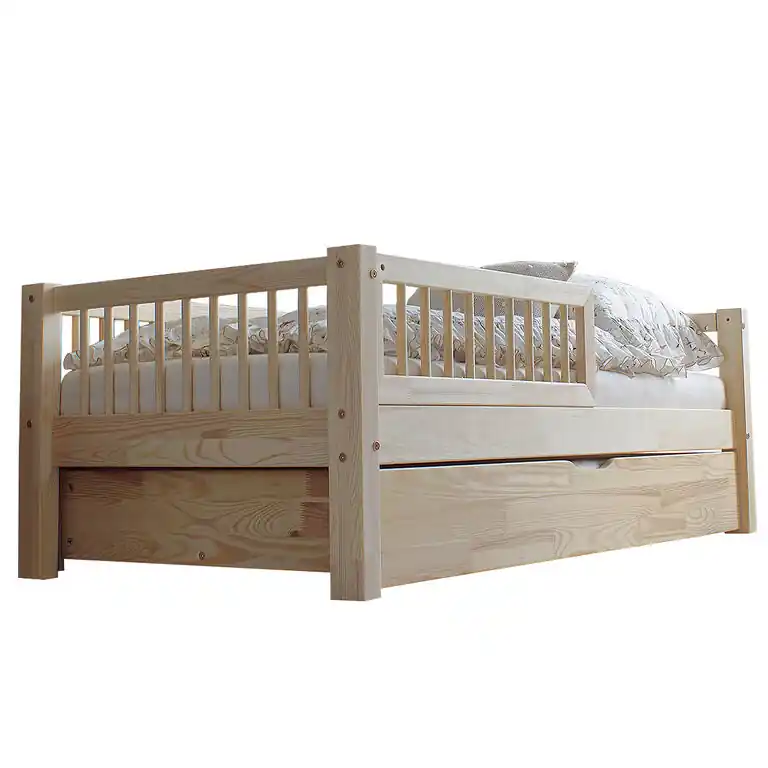 Cama 90x190 con barandilla somier y cajón Adèle Madera - Descanso