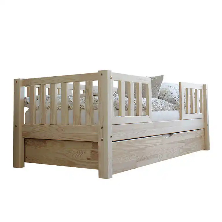Cama 90x190 con barandilla somier y cajón Agnès Madera - Descanso