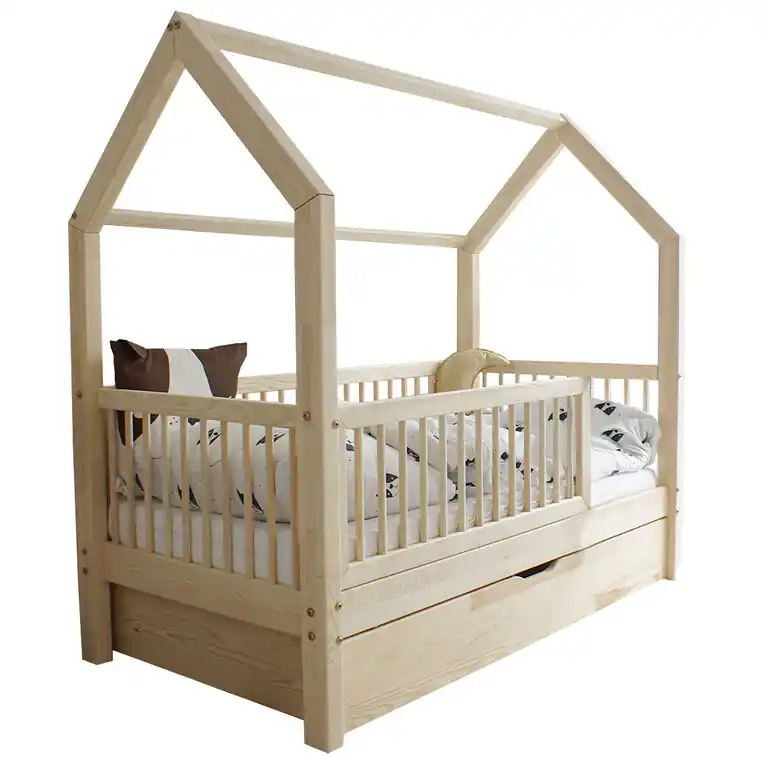 Cama 90x190 con barandilla somier y cajón Florie Madera - Descanso