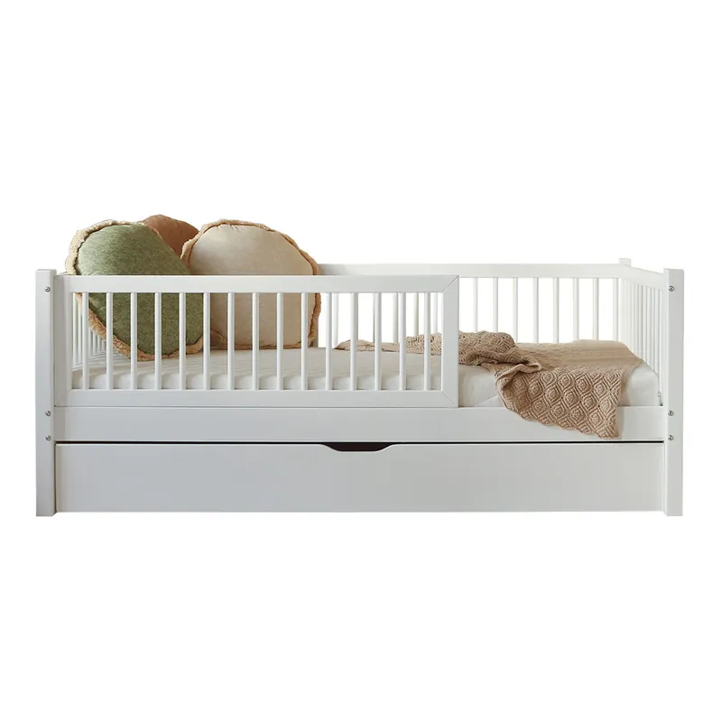 Cama 90x190 con barandilla somier y cajón Sybil Madera - Descanso